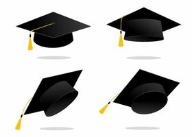 conjunto de ilustración de vector de sombrero de graduación negro. casquillo de la graduación aislado en el fondo blanco