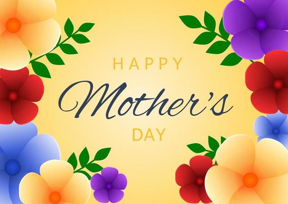 Happy mother's day. Mother's day banner vector illustration with blooming flowers on yellow background