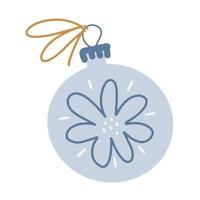 Christmas ball. Light blue decoration for pine tree. Cute winter holidays symbol in minimalistic Scandinavian style. Isolated clipart element. Vector flat Illustration. Only 5 colors - Easy to recolor