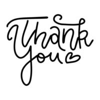 Thank you - linear vector handwritten text with heart. Lettering overlay.