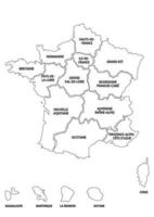 mapa de francia en blanco y negro con regiones vector