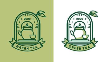 diseño de logotipo de té verde, tetera vintage tradicional minimalista para logotipos de café adecuados para negocios de alimentos y bebidas vector