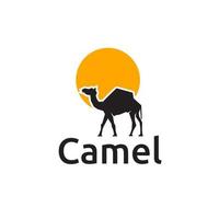 Desert camel silhouette logo under the sun circle, vector illustration design