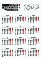 calendario de plantilla vectorial 2022 con número en círculos, calendario danés simple para el año 2022. vector