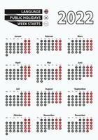 Vector template calendar 2022 with number in circles, simple Norwegian calendar for year 2022.