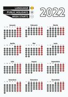 calendario de plantilla vectorial 2022 con número en círculos, calendario rumano simple para el año 2022. vector