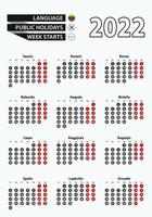 calendario de plantilla vectorial 2022 con número en círculos, calendario lituano simple para el año 2022. vector