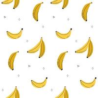 Seamless pattern of yellow bananas in the style of line art. Summer Fruit abstract background with doodle elements. Vector hand drawn illustration.