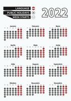 Vector template calendar 2022 with number in circles, simple Latvian calendar for year 2022.