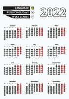 Vector template calendar 2022 with number in circles, simple Swedish calendar for year 2022.