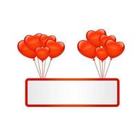 globos en forma de corazón con pancarta en blanco vector