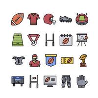 conjunto de iconos de contorno lleno de rugby vector