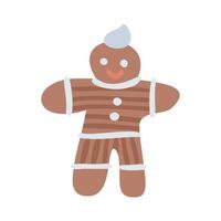 Hand drawn gingerbread man. Christmas and New Year holiday elements. Vector flat hand drawn Illustration. Only 5 colors - Easy to recolor.
