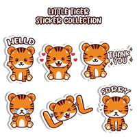 conjunto de emoticonos de animales de colección de pegatinas de tigre pequeño emoji de redes sociales vector