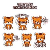 conjunto de emoticonos de animales de colección de pegatinas de tigre pequeño emoji de redes sociales vector