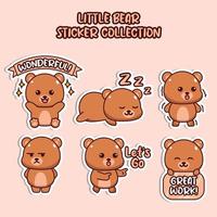 Set of social media emoji little bear sticker collection animal emoticon vector