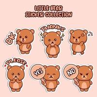 Set of social media emoji little bear sticker collection animal emoticon vector