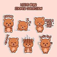 Set of social media emoji little bear sticker collection animal emoticon vector