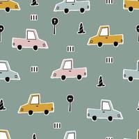 Nursery seamless vintage car and traffic Backgrounds are use for prints, wallpapers, textiles, vector illustrations