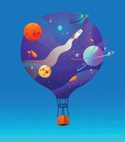 hot air balloon with planet and galaxy background vector