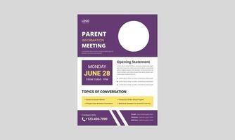Parent meeting flyer template design. Parent support flyer poster leaflet design. a4 size, flyer, cover, poster, brochure, print-ready vector