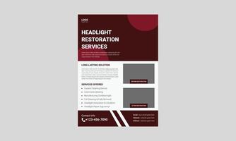 Headlight restoration flyer template design. Headlight repair service poster leaflet design. cover, a4 size, flyer, print-ready vector