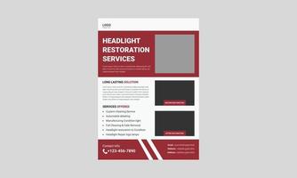 Headlight restoration flyer template design. Headlight repair service poster leaflet design. cover, a4 size, flyer, print-ready