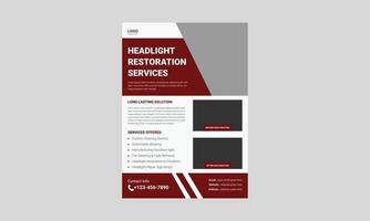 Headlight restoration flyer template design. Headlight repair service poster leaflet design. cover, a4 size, flyer, print-ready vector