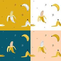 Set of yellow Bananas seamless pattern. Doodle hand drawn abstract fruits. Vector color linear illustration