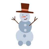 Cute snowman character in retro hat. Freehand isolated element. Vector flat Illustration. Only 5 colors - Easy to recolor.