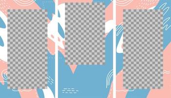 Design backgrounds for social media banner. Set of stories photo frame templates. Mock up for personal blog. Endless layout. Flat hand drawn vector illustration of 3 isolated puzzle collage.