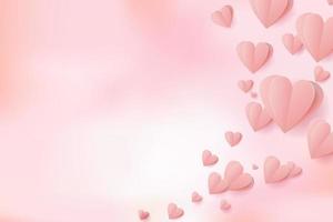 corazones cortados en papel de san valentín elementos voladores sobre fondo de malla rosa para postal. símbolos vectoriales de amor en forma de corazón para mujeres felices, día de san valentín, diseño de tarjetas de felicitación de cumpleaños. vector