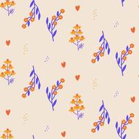 Vintage bright floral background. Seamless pattern for design and fashion prints. Wild rustic Flowers pattern with small flowers on a light ivory background. Flat hand drawn vector illustration.