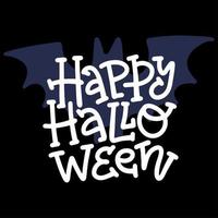 Happy Halloween modern doodle Calligraphy. Halloween banner on dacr background with bat silhouette. Halloween lettering. vector