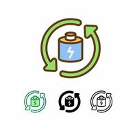 icono de vector de batería de reutilización aislado sobre fondo blanco. icono de la ecología. línea rellena, contorno, icono sólido. los signos y símbolos se pueden usar para web, logotipo, aplicación móvil, ui, ux