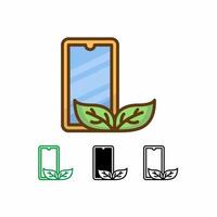 icono de vector de teléfono de mano aislado sobre fondo blanco. icono de ecología verde. línea rellena, contorno, icono sólido. los signos y símbolos se pueden usar para web, logotipo, aplicación móvil, ui, ux