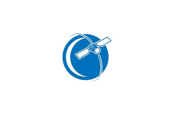 Simple Modern Planet Earth with Satellite for Space Technology or Science Logo Design Vector