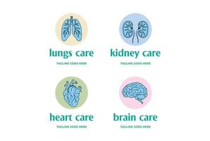 Set of Internal Organ Brain Heart Lung Kidney Care for Doctor Clinic Logo Design Vector