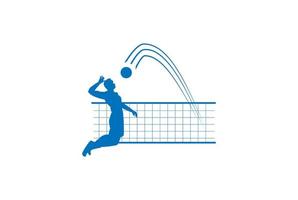 Man Silhouette Jumping Spike Smash with Ball for Volley Sport Club Logo Design Vector