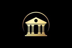 Golden Luxury House with Pillar for Bank Court Law or Museum Logo Design Vector