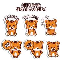 Set of social media emoji little tiger sticker collection animal emoticon vector