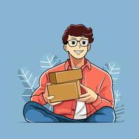 Boy holding delivery box vector illustration free download