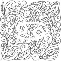 coloring page using negative space, silhouette of the zodiac sign cancer, doodle patterns of leaves and curls, vector outline illustration