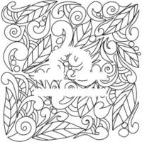 coloring page using negative space, silhouette of zodiac sign Libra, doodle patterns of leaves and curls, vector outline illustration