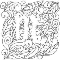 coloring page using negative space, silhouette of scorpio zodiac sign, doodle patterns of leaves and curls, vector outline illustration