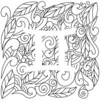 coloring page using negative space, silhouette of the zodiac sign gemini, doodle patterns of leaves and curls, vector outline illustration