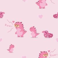 pink dino hatched from egg with another pink dinosaur walking fabric pattern vector