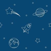 line rocket flying in the space with Saturn and star around fabric seamless cute pattern vector