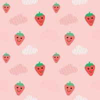 cute strawberry and cloud in pink background for fabric seamless pattern vector