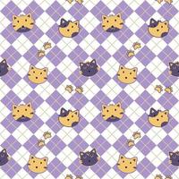 cute cat is purple background for fabric seamless pattern vector
